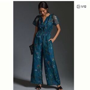 ANTHROPOLOGIE The Somerset Jumpsuit Silk Edition Iris Blue Size Medium M $230